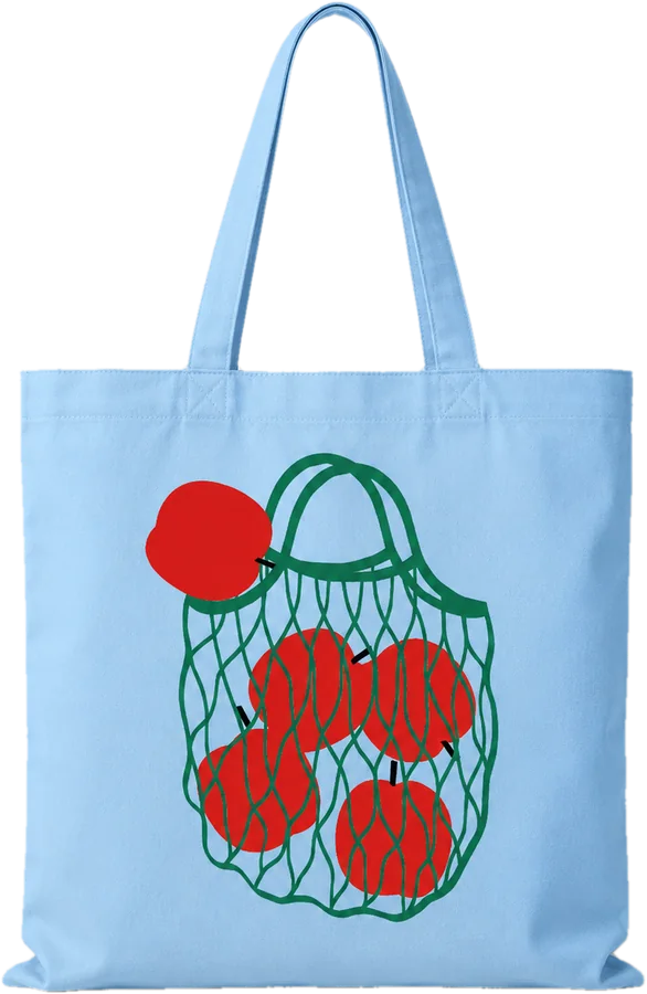 Bolsa celeste con malla de manzanas