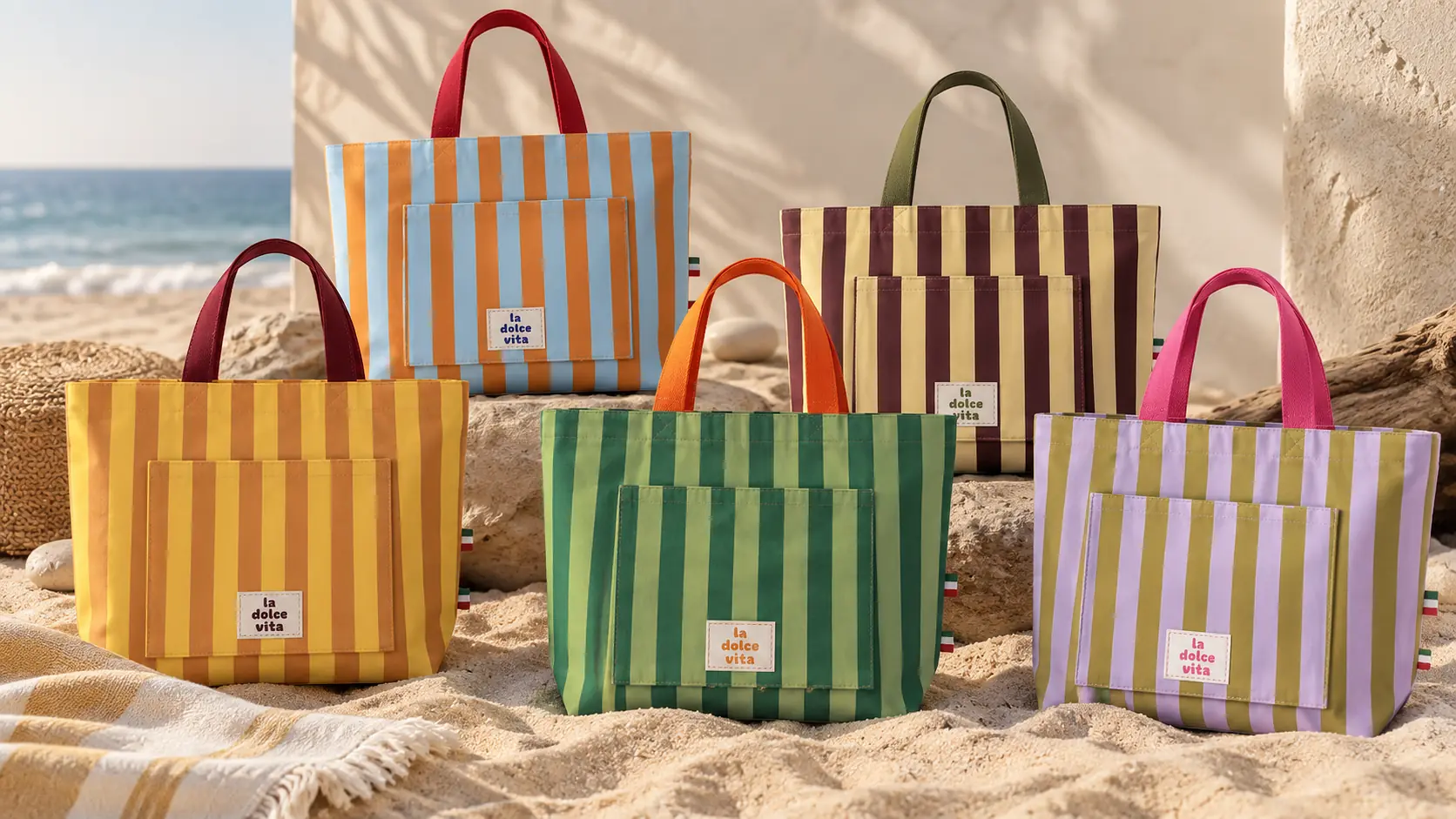 Bolsas rayadas la dolce vita de la colección Verano en la playa