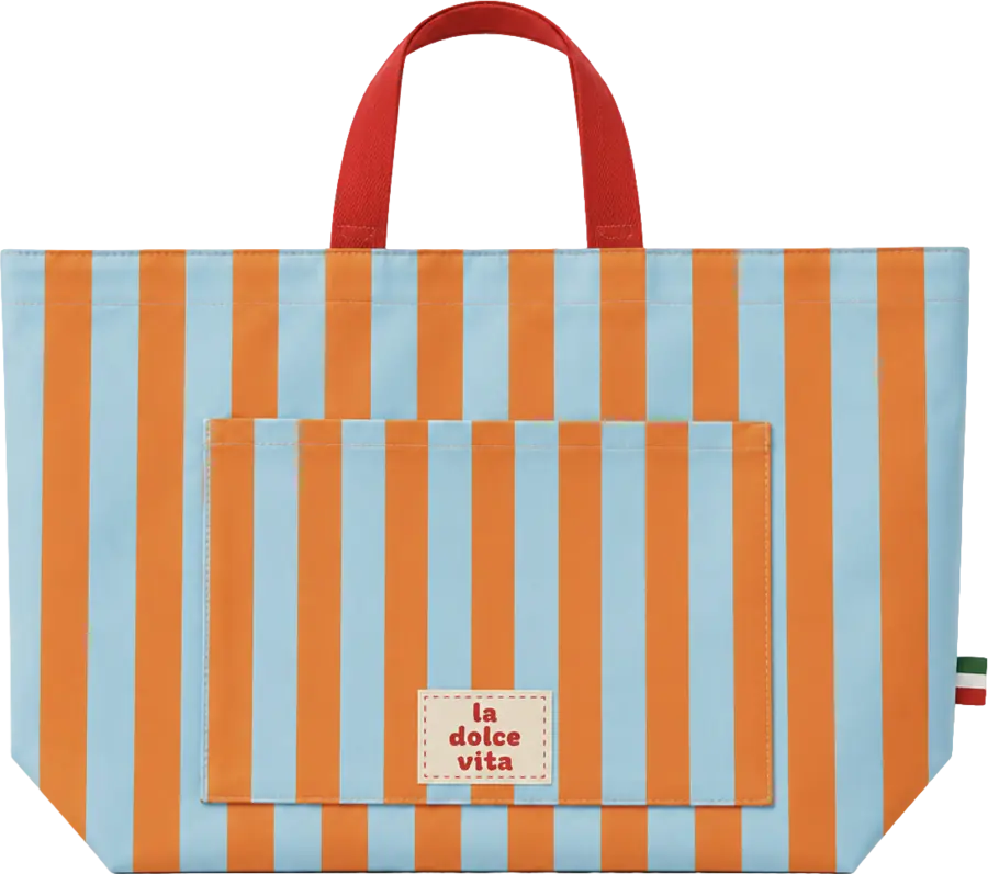 Bolsa de verano rayada celeste y naranja