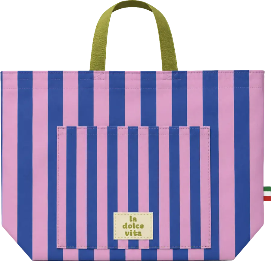 Bolsa de verano rayada azul y rosada