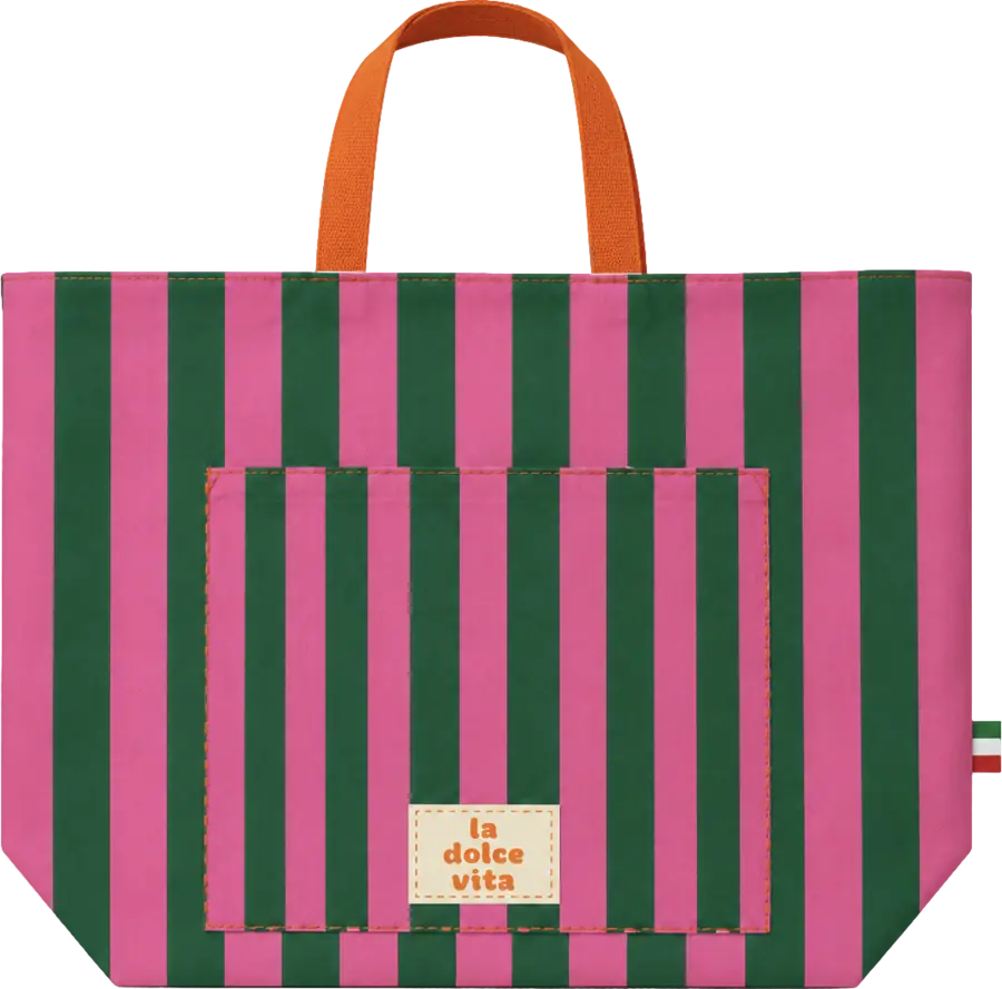 Bolsa de verano rayada verde y rosada