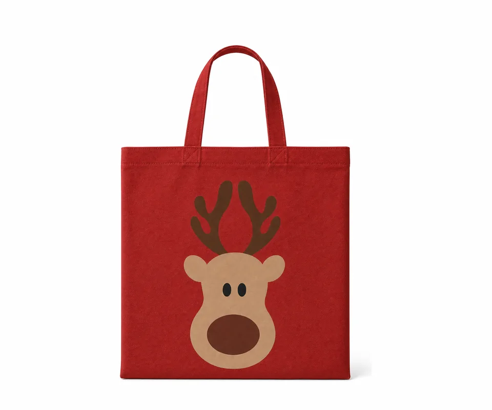 Bolsa roja de Navidad con ilustración de reno